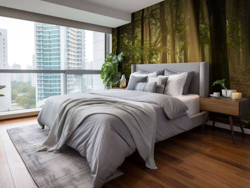 Old forest with sunharps