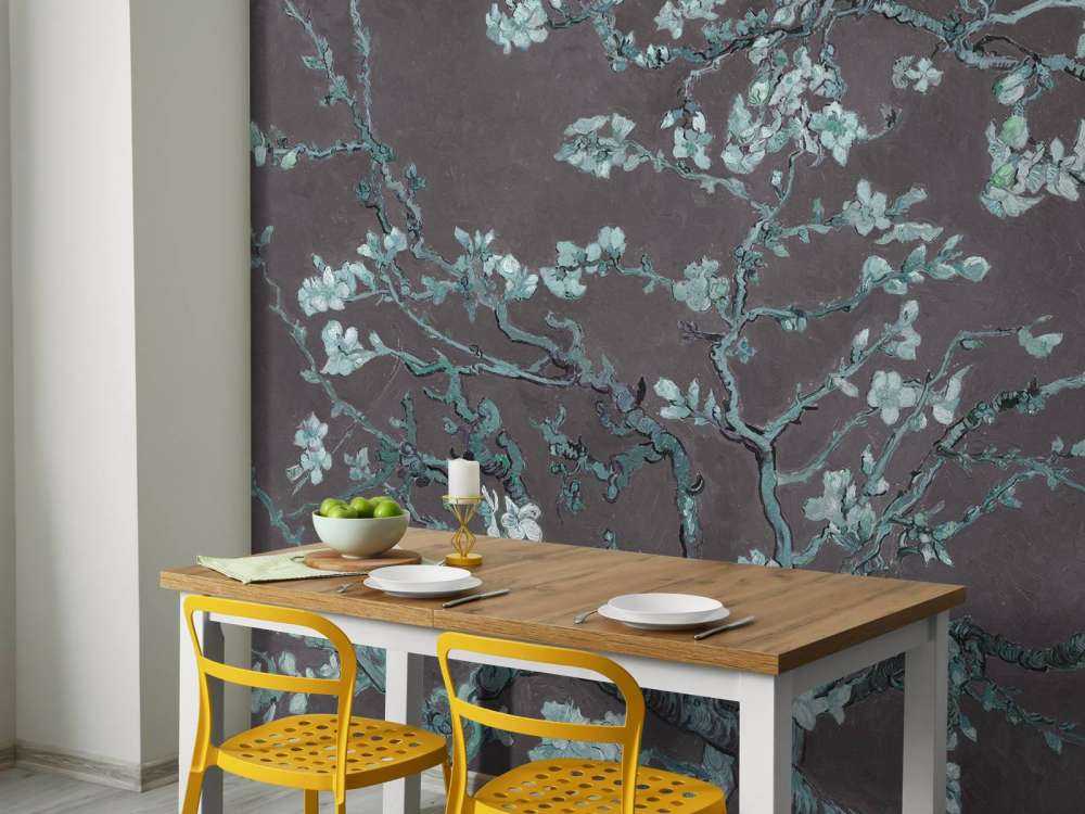 Almond blossom with a blue tint