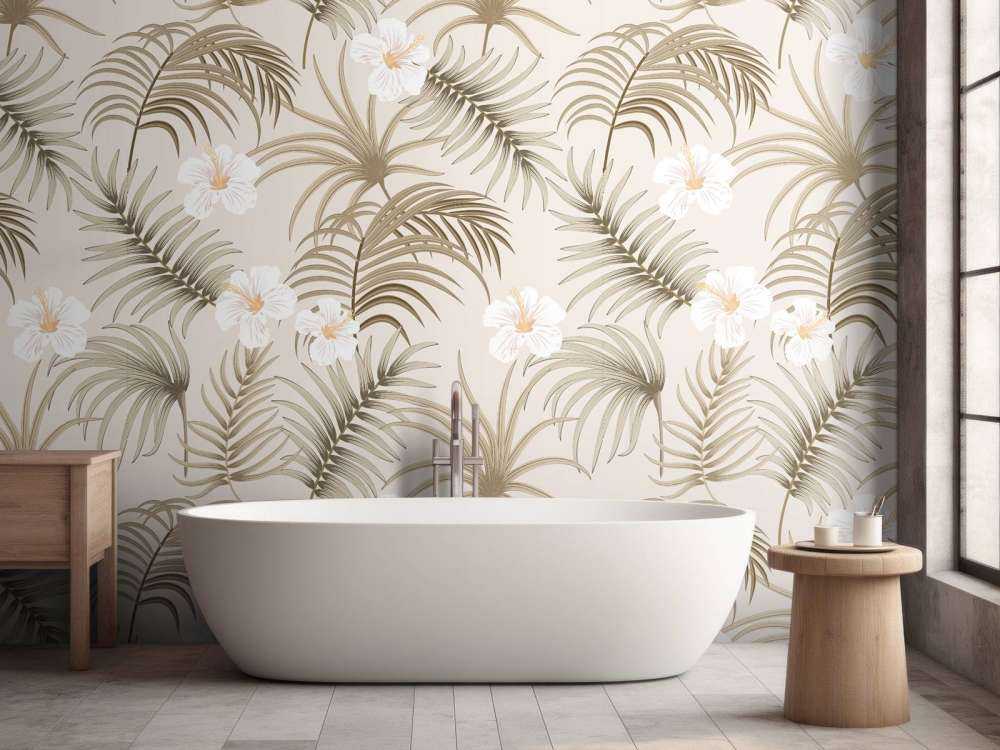 Palm tree leaves and flowers