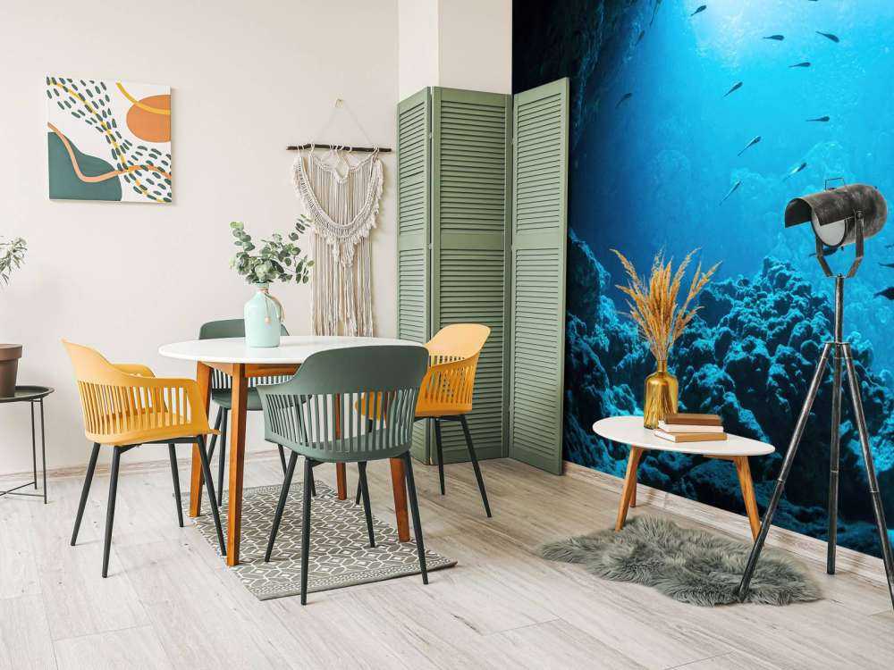 Underwater cave with fish