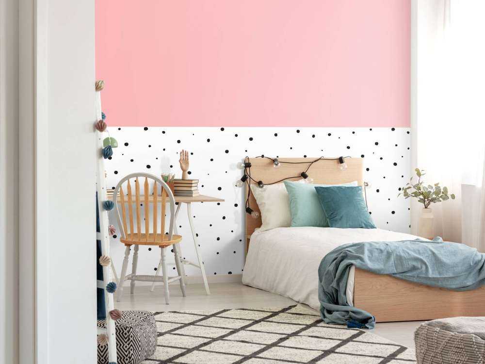 Pink and white areas with black dots
