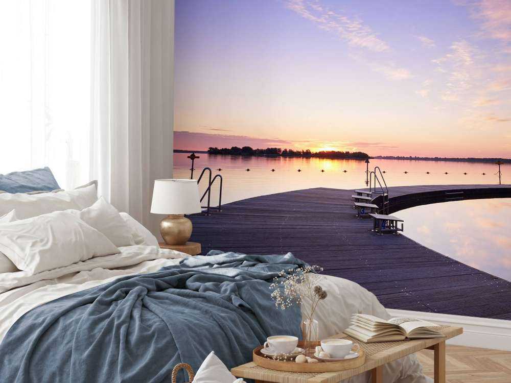 Swimming jetty with starting blocks