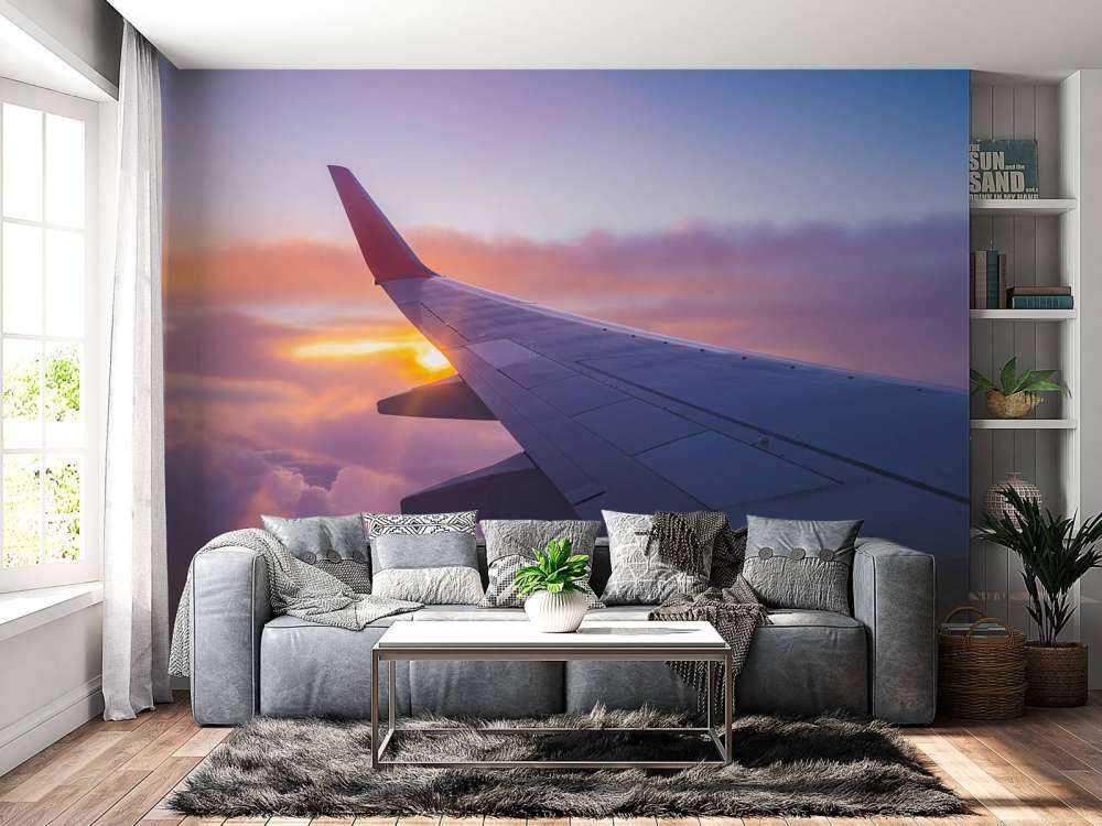 Aircraft wing in the clouds