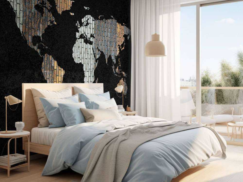World map with vertical bricks