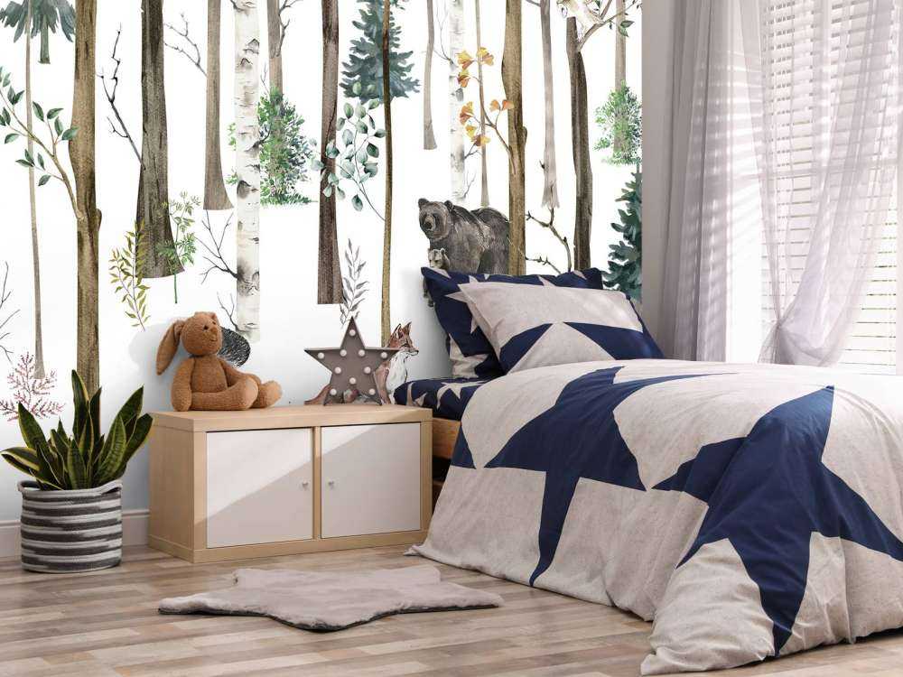 Drawn forest with autumn animals