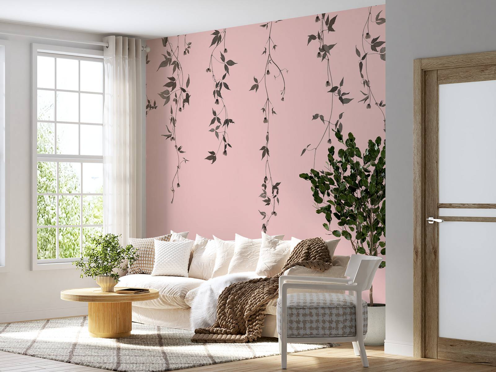 Clematis twigs on pink