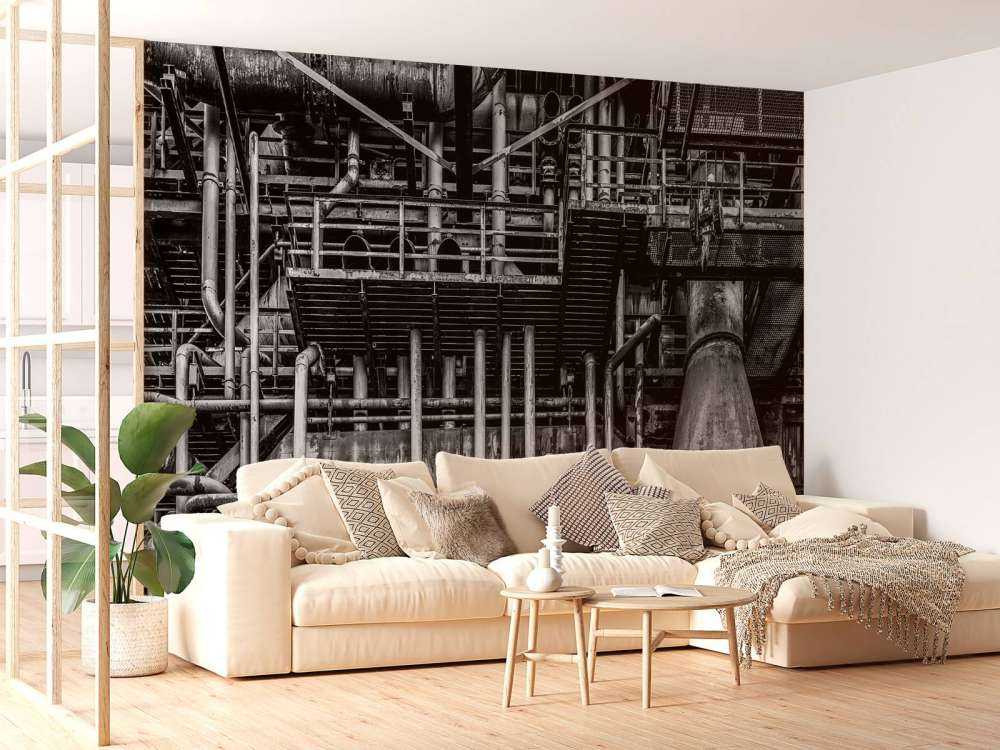 Old industrial factory in black and white