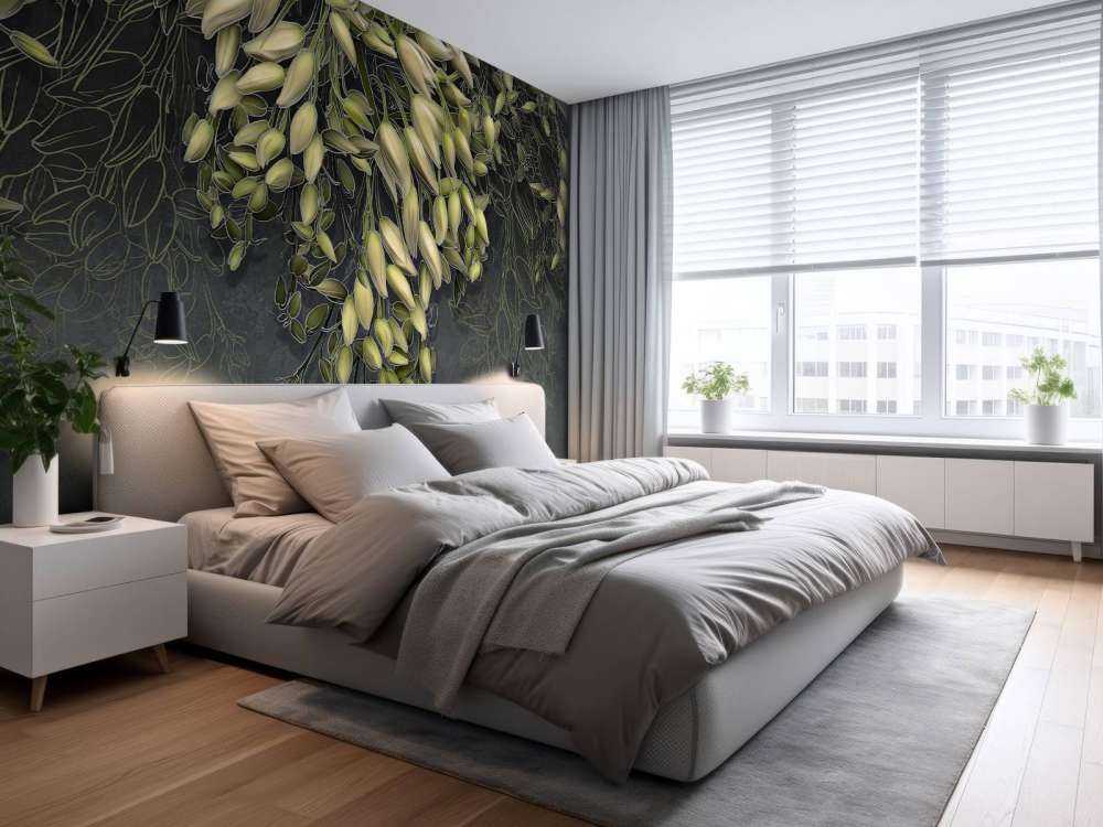 White flower calyxes on a dark gray concrete structure