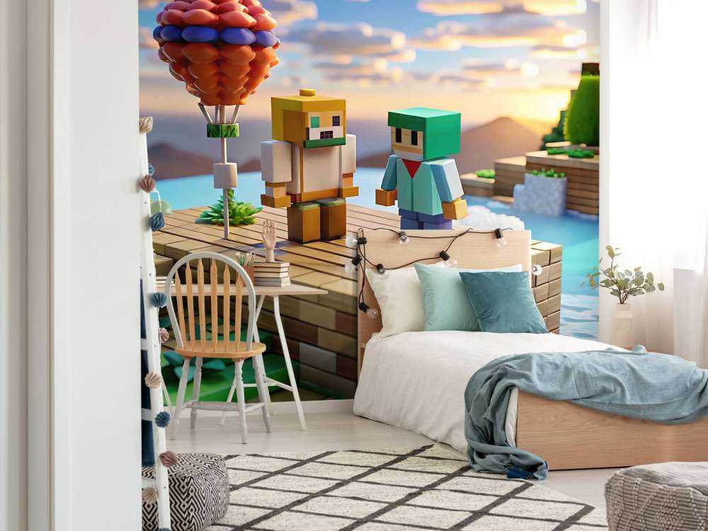 Hot air balloon in the pixel valley