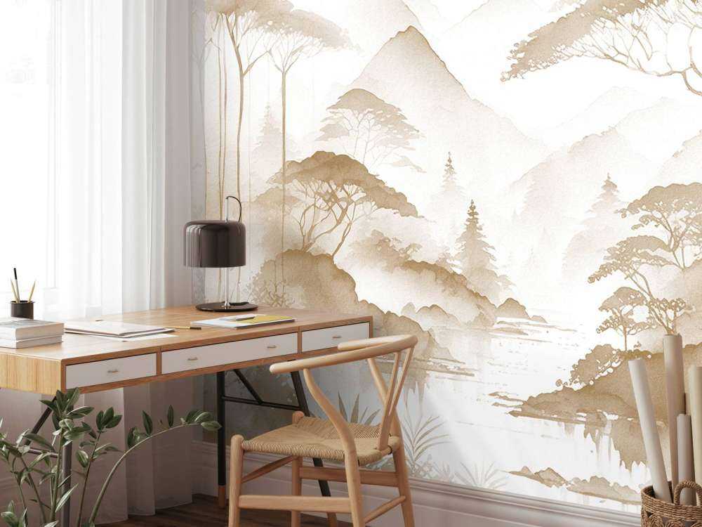 Mountain Lake in Misty Ink, taupe