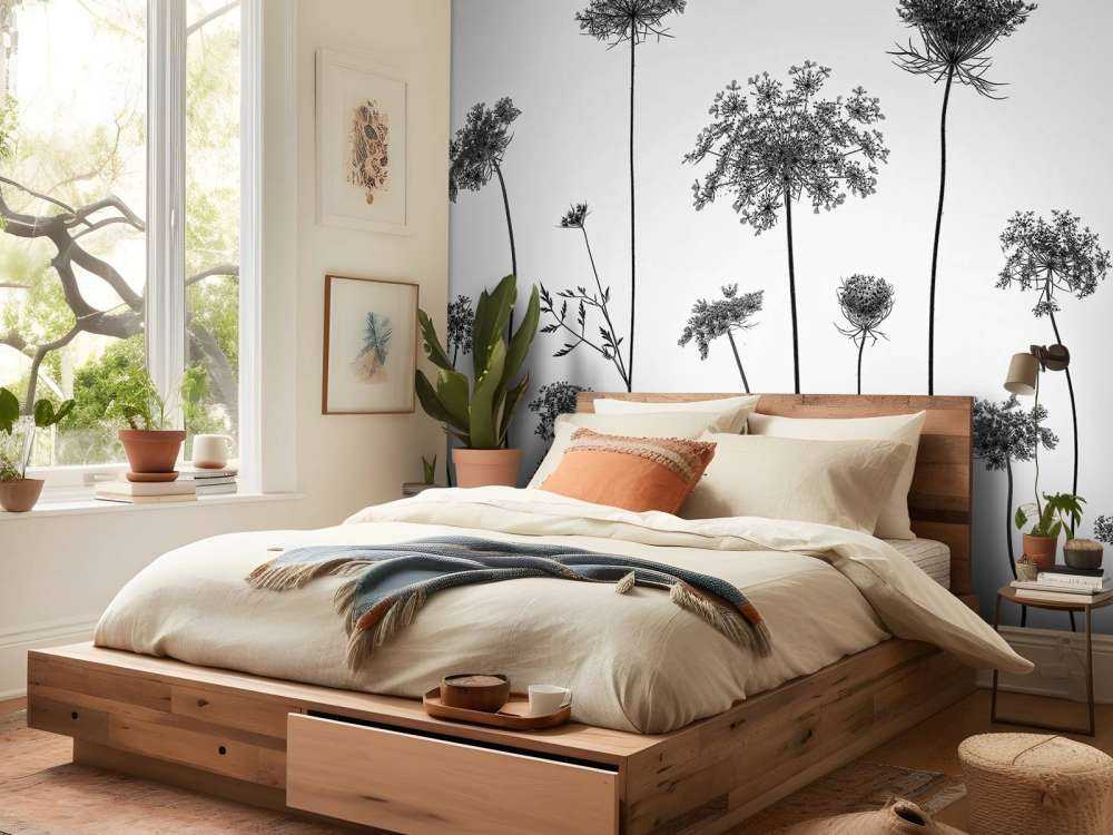 Cow parsley in black and white