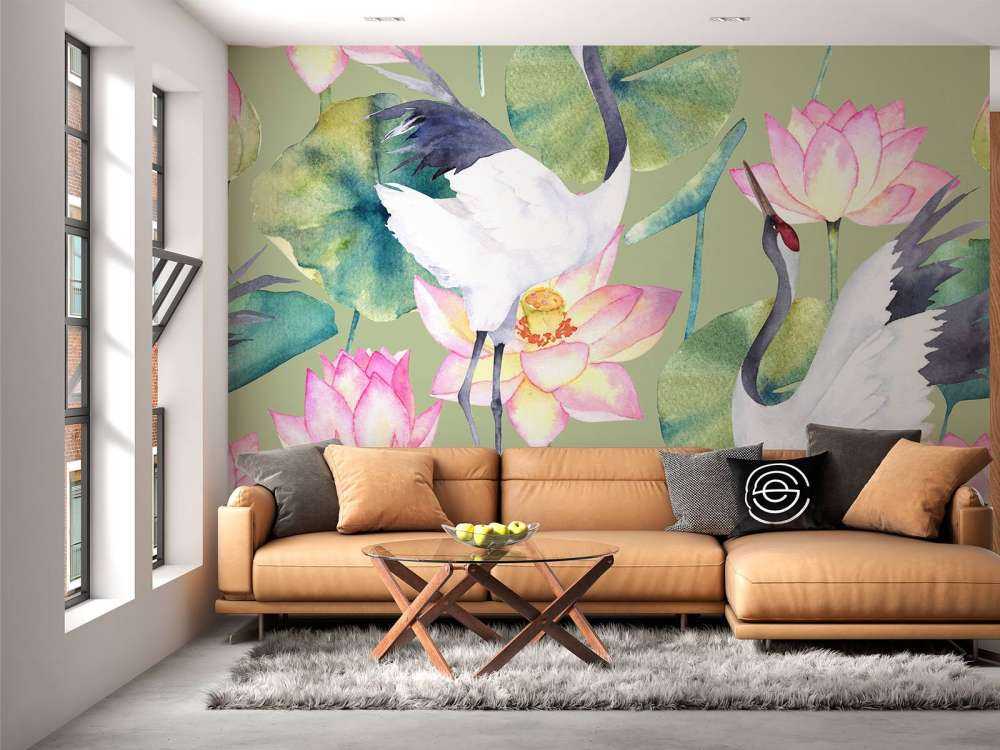 Cranes between flowers