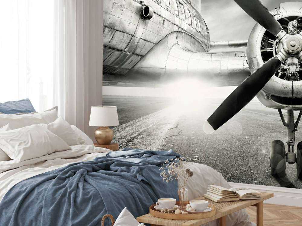 Vintage vliegtuig in zwart-wit