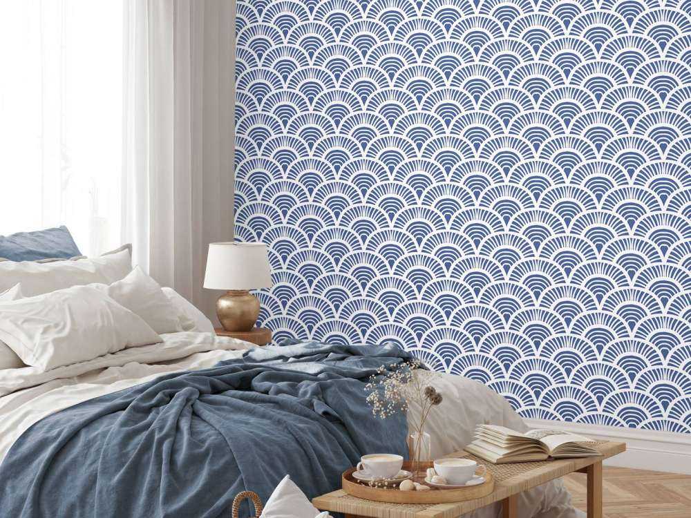 Blauwe golfjes print