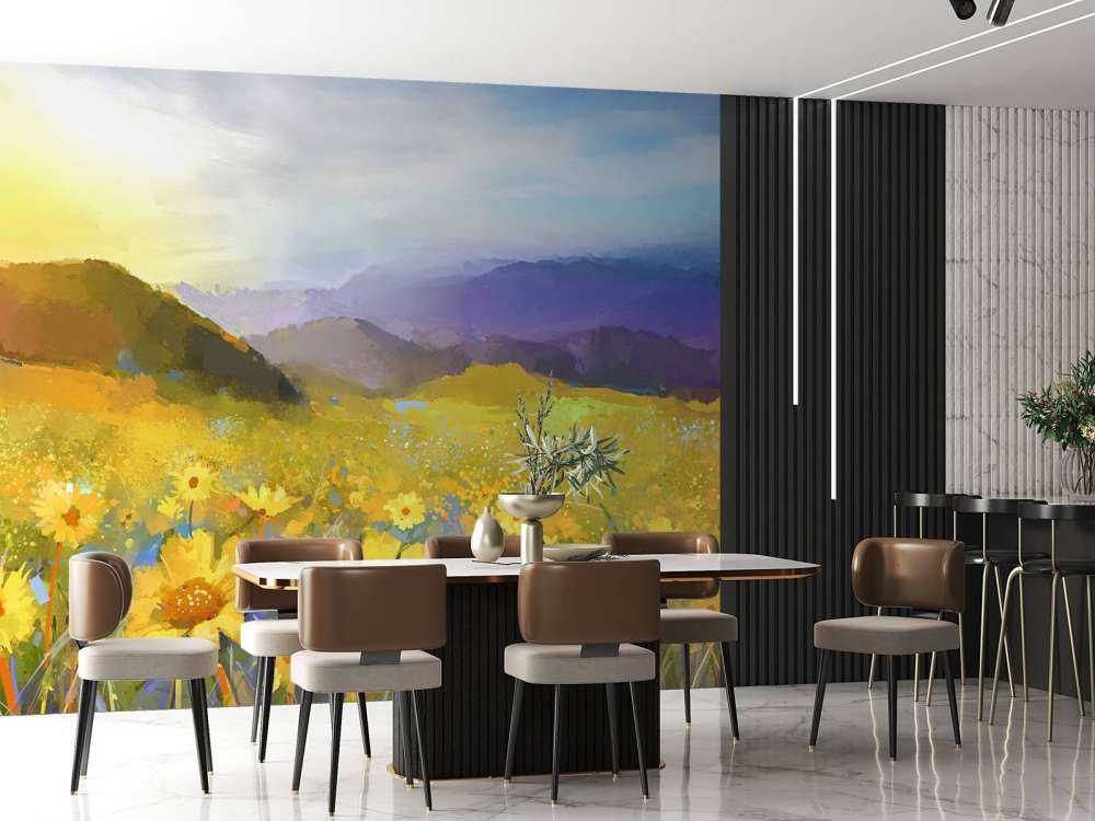 Oil painting rural sunset