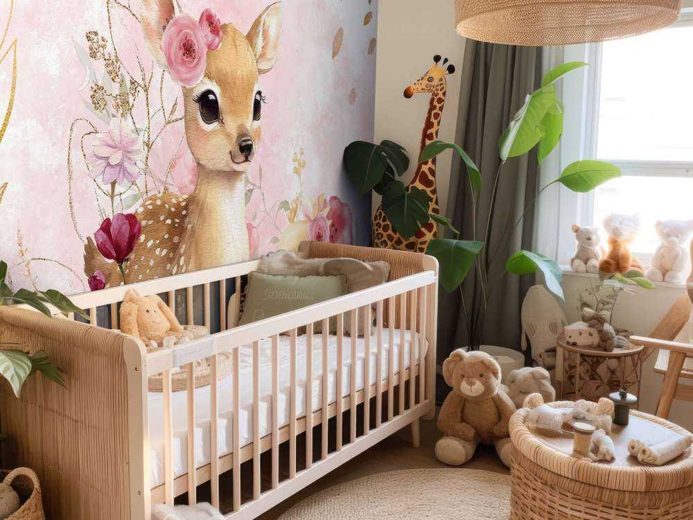 Fawn and rabbit in floral splendor