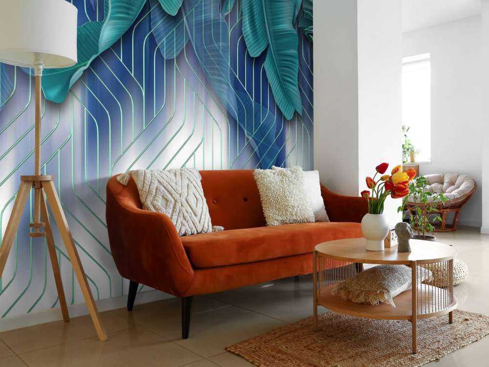 Green leaves and graphic green lines effect