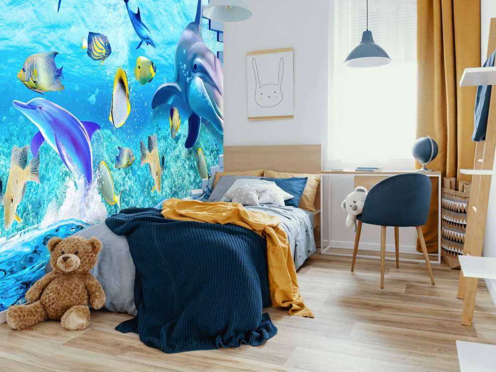 Dolphins behind a wall