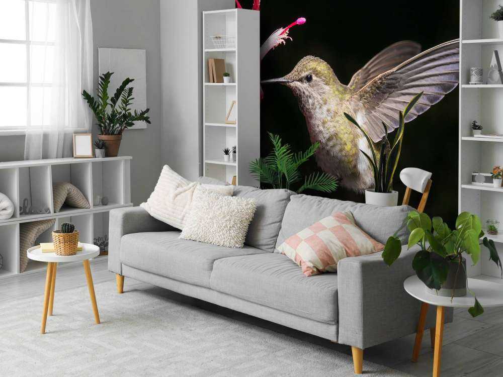 Hummingbird with red flower