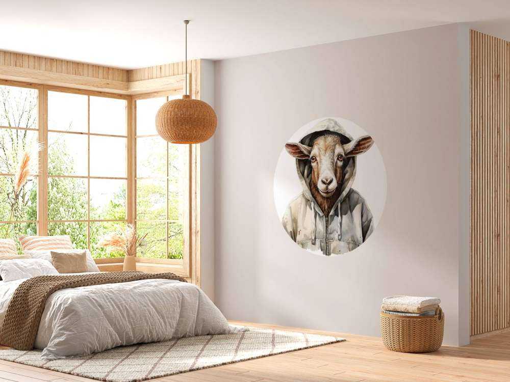 Watercolor Cartoon Goat in a Hoodie