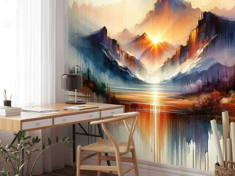 Watercolor Abstract Mountains Landscape