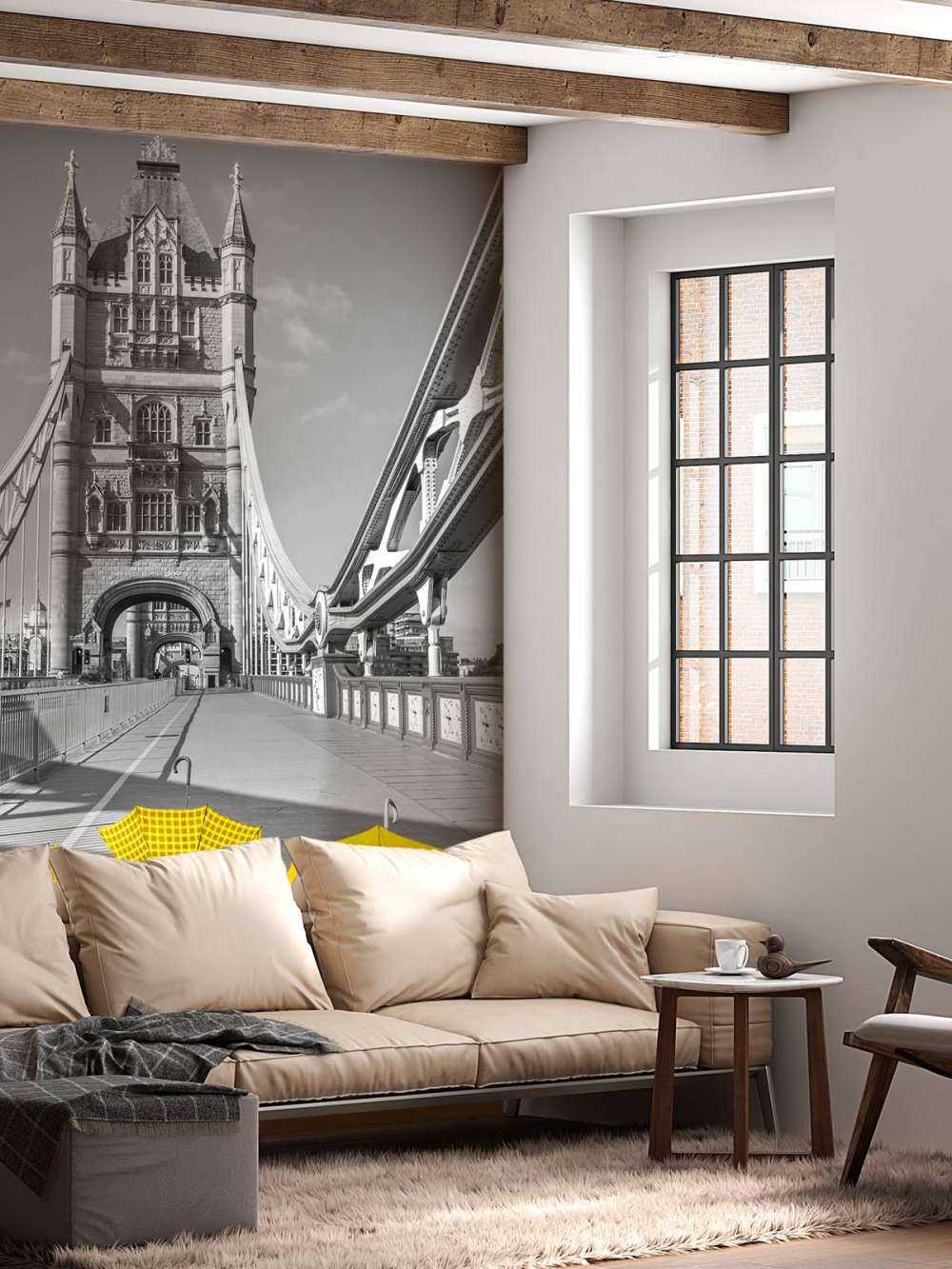 Yellow umbrellas on Tower bridge