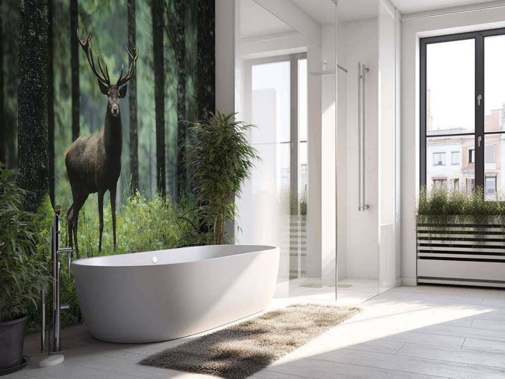 Big deer between trees