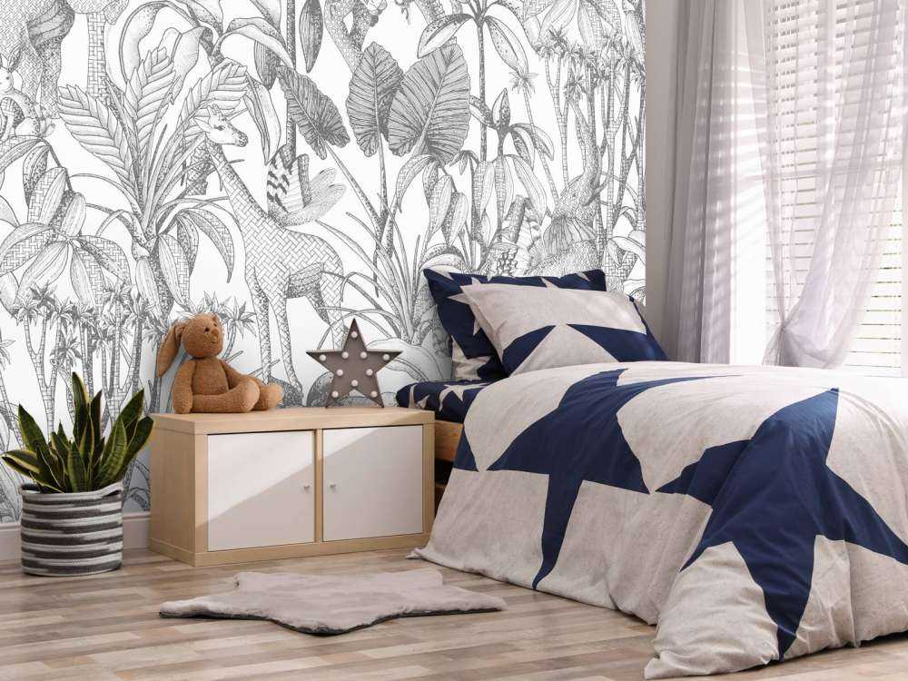 Animals between palm trees