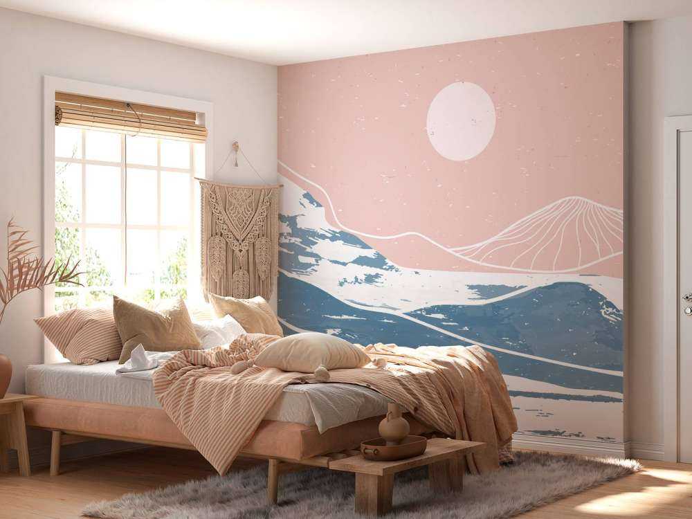 Winter mountains in front of the sun