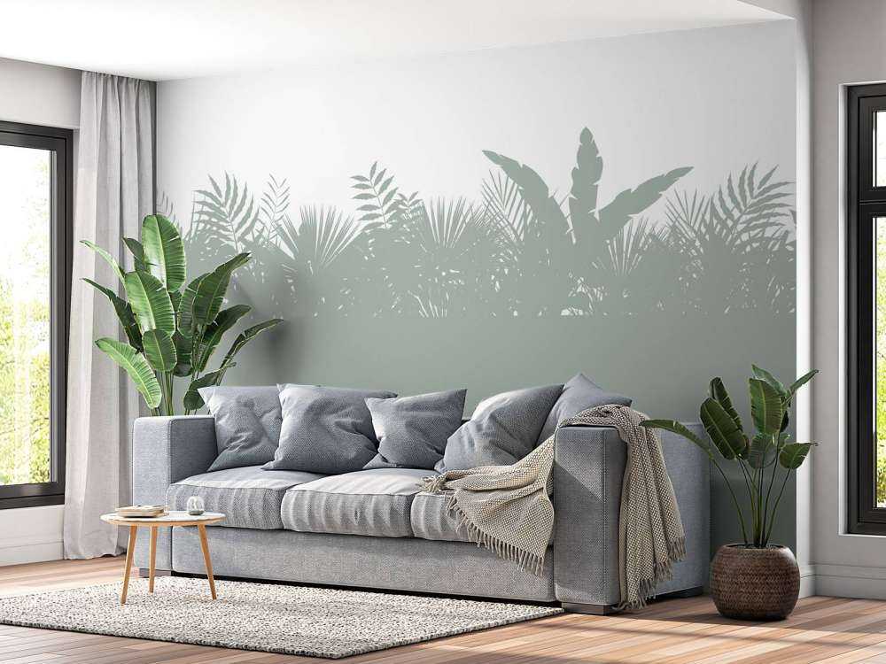 Silhouettes palm leaves, light green