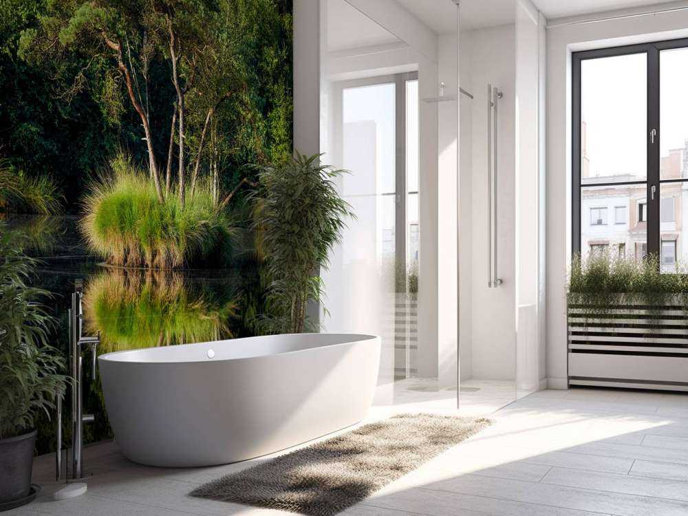 Island in forest lake