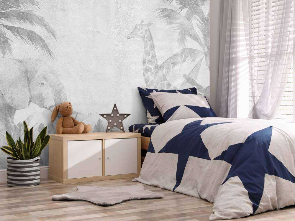 Cheerful jungle animals on concrete