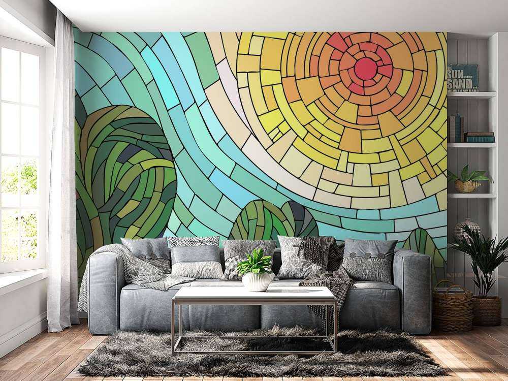 Red sun by the trees