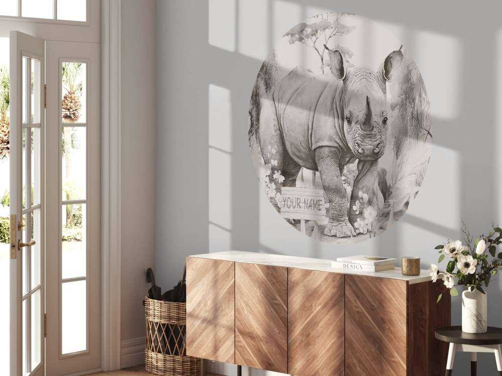 Baby rhino on the savannah beige