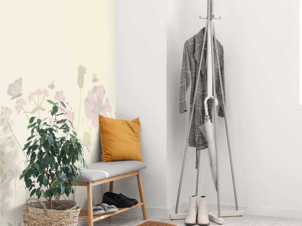 Field of flowers with butterflies beige and old pink