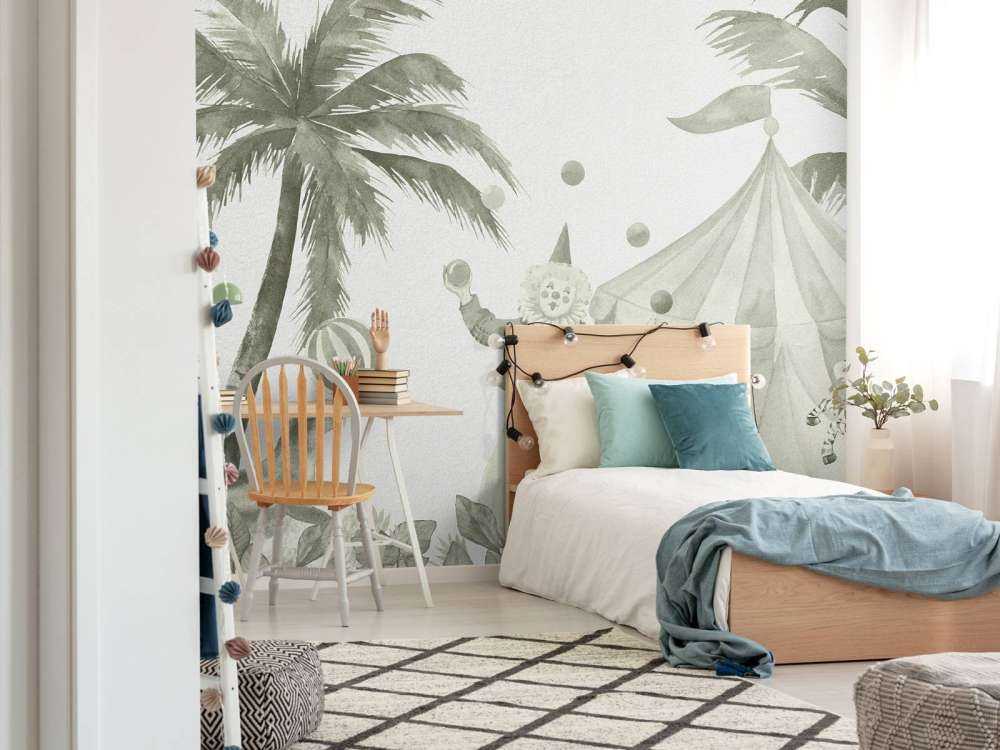 Merry circus animals in green