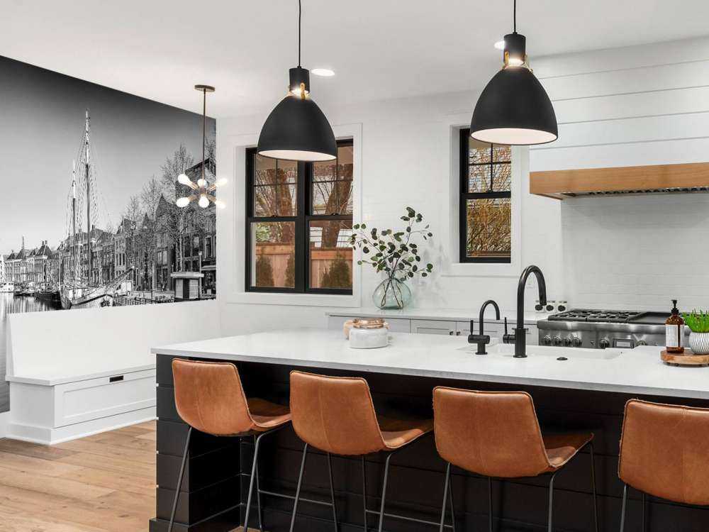 Historical ship located in the river A in Groningen In black and white 