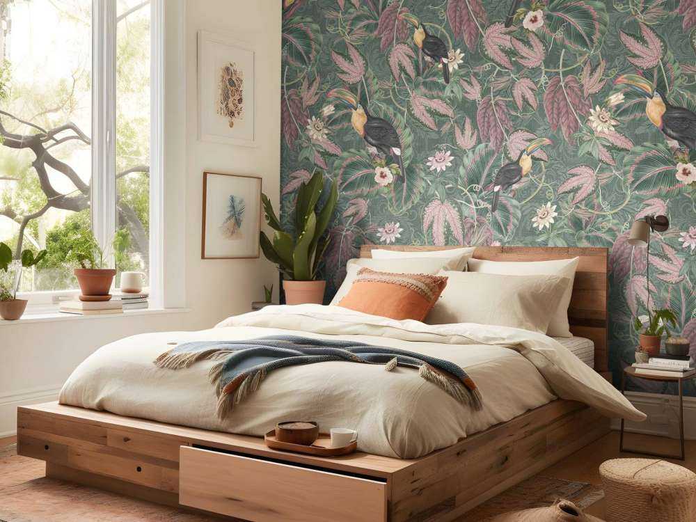 Tropical Jungle birds & toucans - dark green