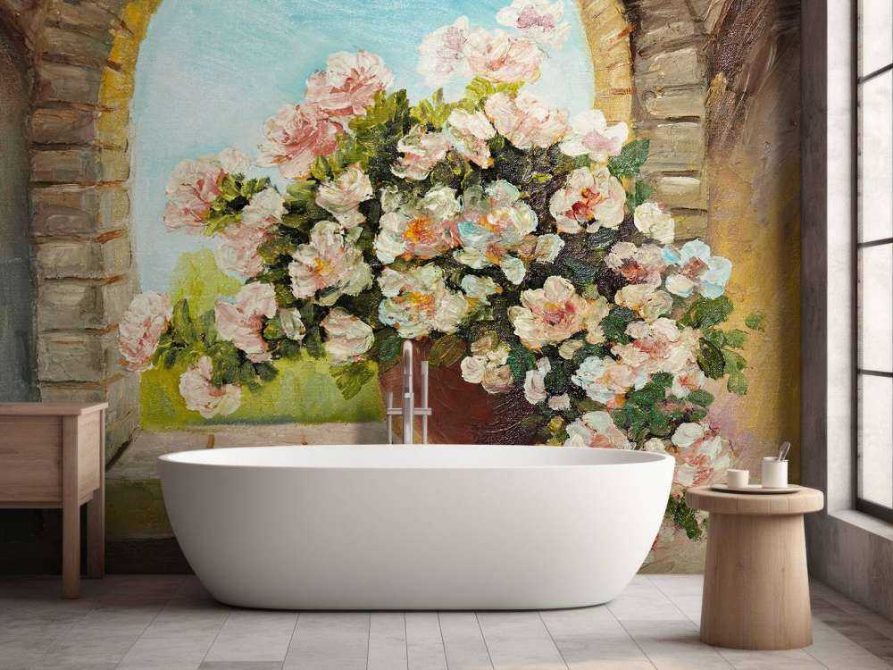 Pot bloemen op een vensterbank