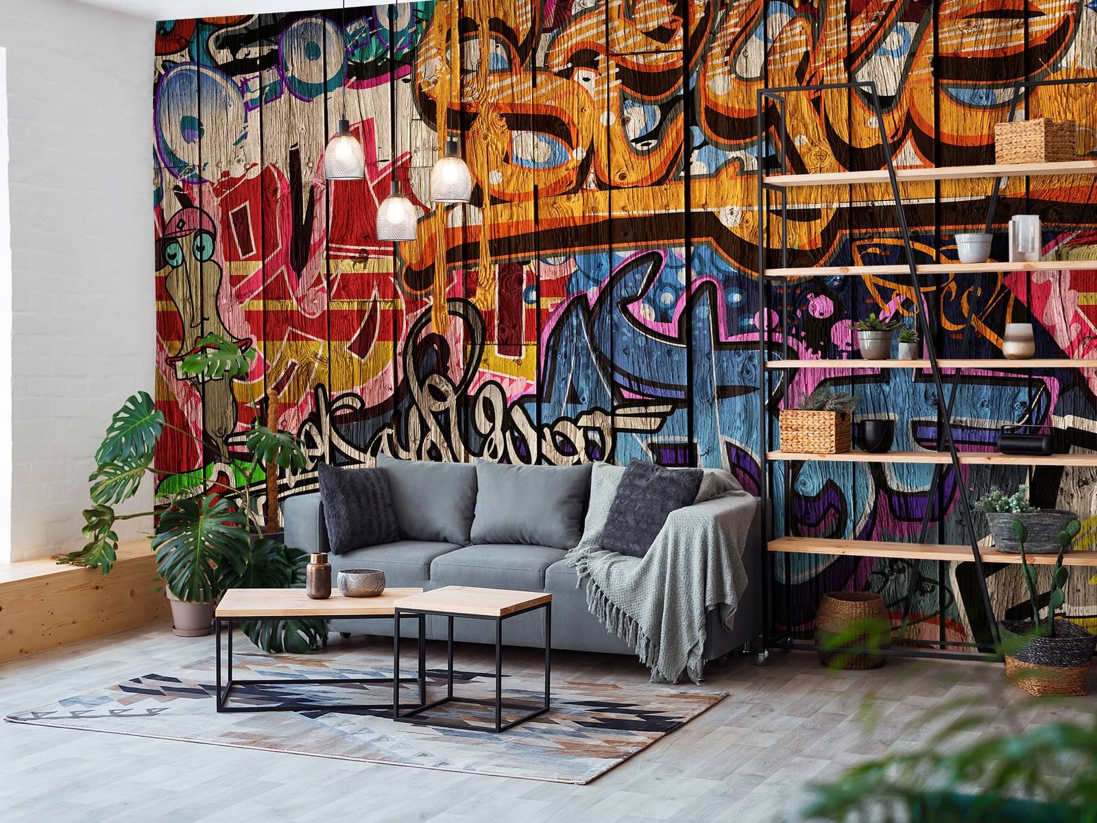 Graffiti with letters on wood