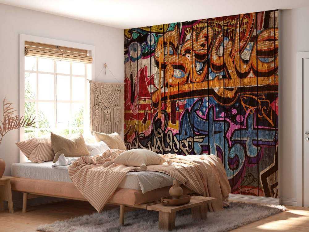 Graffiti with letters on wood