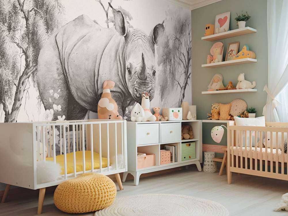 Baby rhino on the savannah beige