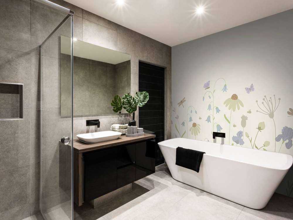 Flower field high with butterflies beige, old pink, green and lilac