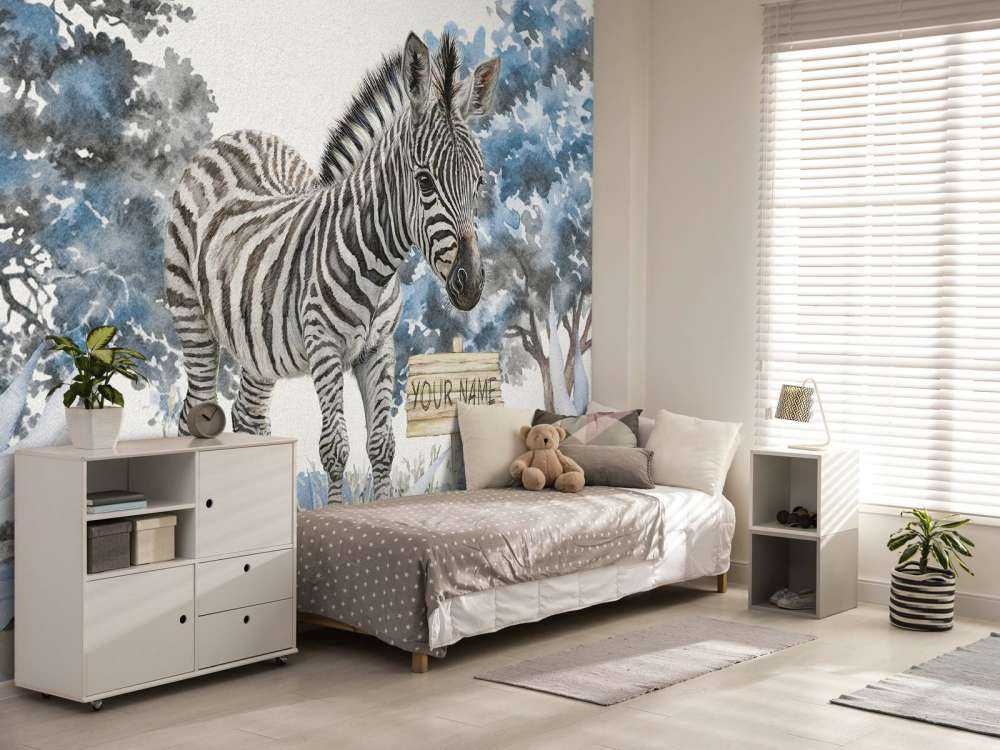 Young zebra in the wild blue