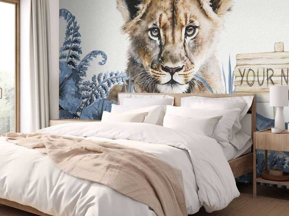 Young lion in the jungle blue