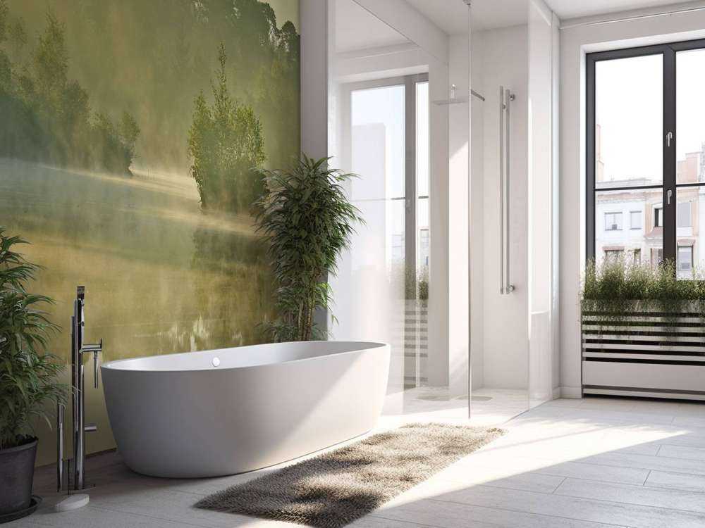 Nebula above a forest lake