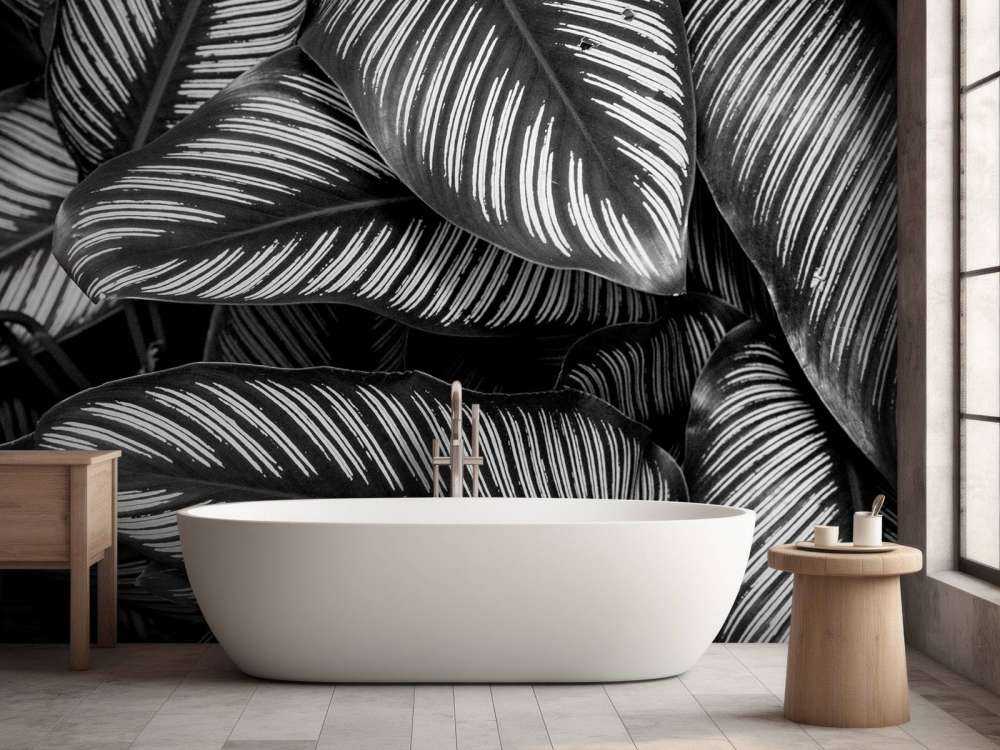 Black and white palm leaves