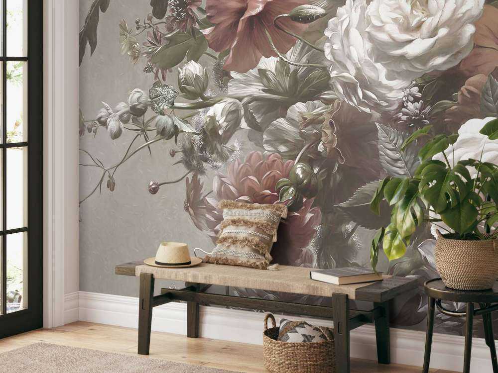 Big bouquet with poppies cream