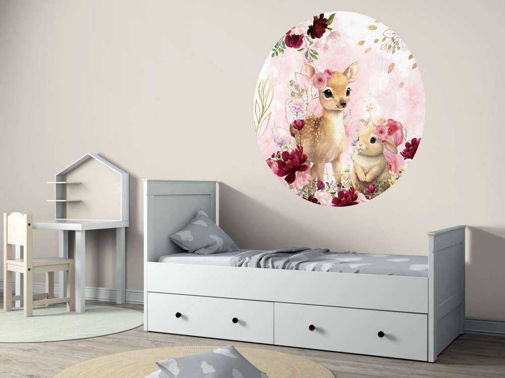 Fawn and rabbit in floral splendor