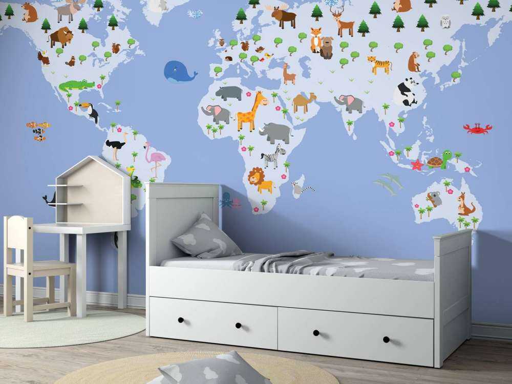 World map for children with blue background